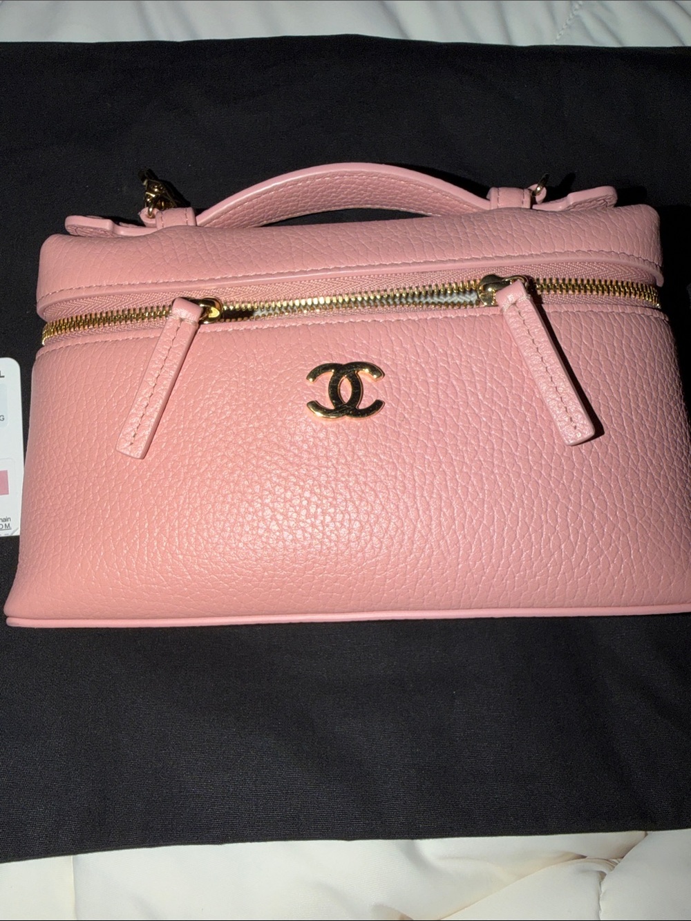 100% CHANEL Pink Pebbled Leather vanity Mini Bag with Gold Hardware with